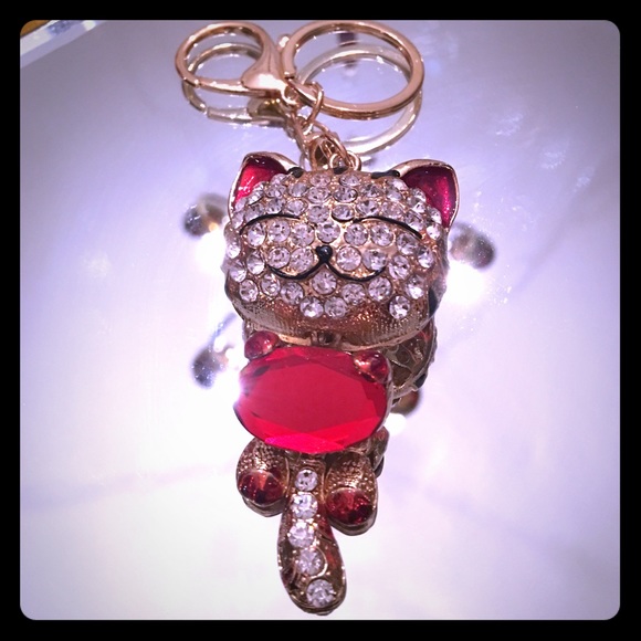Red Rhinestone Crystal Kitty Pendant - Picture 1 of 3